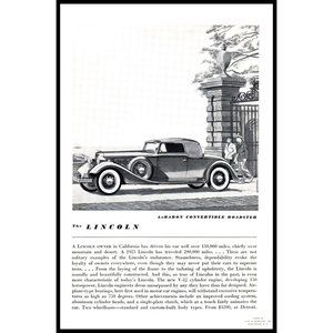 1934 Lincoln LeBaron Convertible Roadster Vintage Print Ad Park Gate Wall Art
